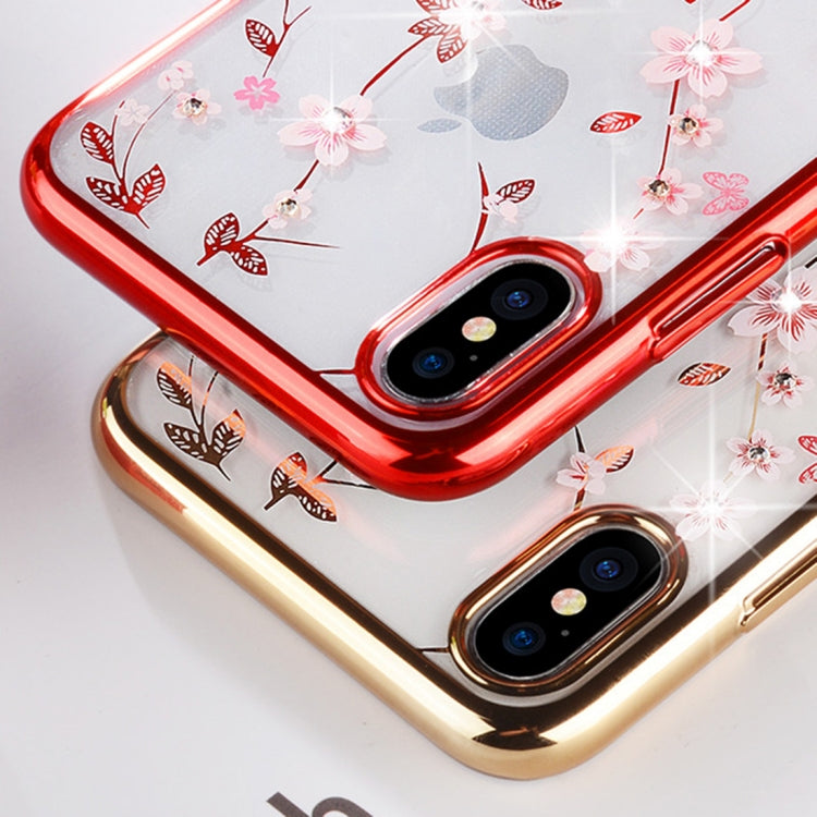 For iPhone XR SULADA Flower Pattern Plating Diamond PC Case (Red)