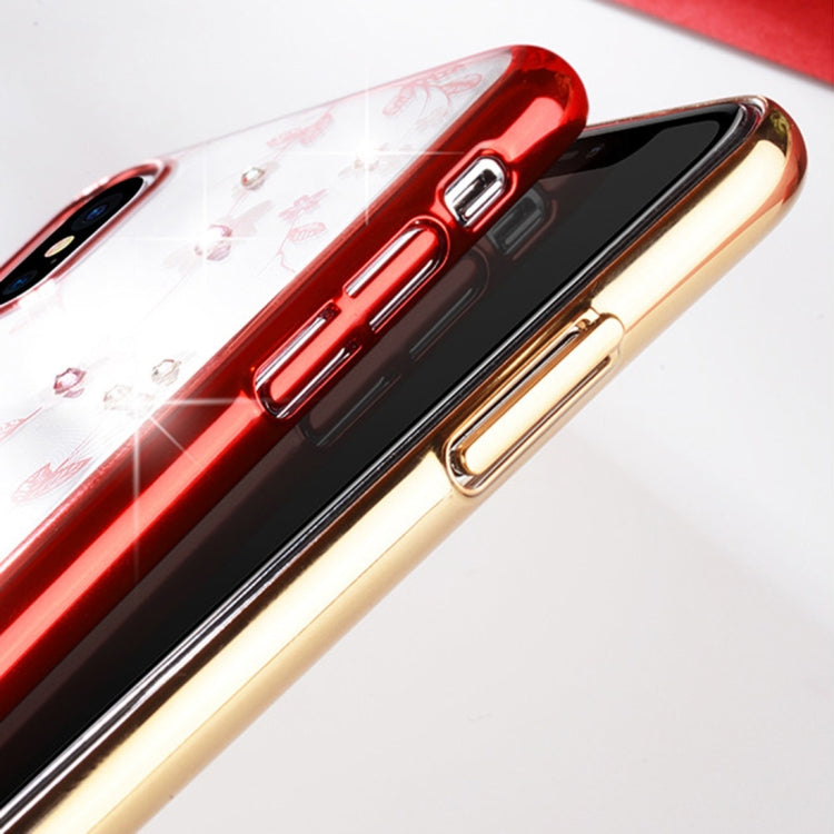 For iPhone XR SULADA Flower Pattern Plating Diamond PC Case (Red)