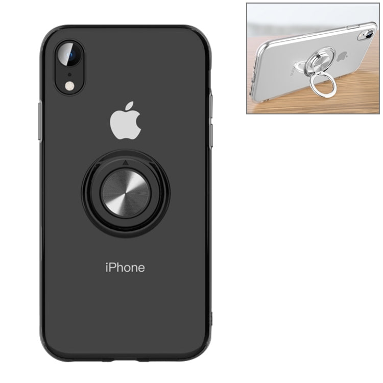 For iPhone XR Transparent TPU Metal Ring Case with Metal Ring Holder
