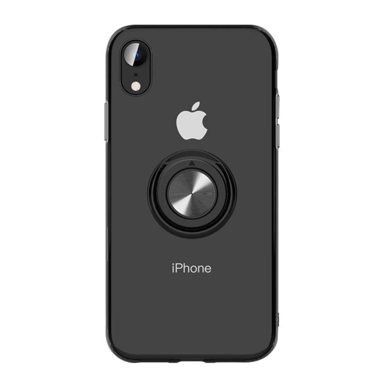 For iPhone XR Transparent TPU Metal Ring Case with Metal Ring Holder