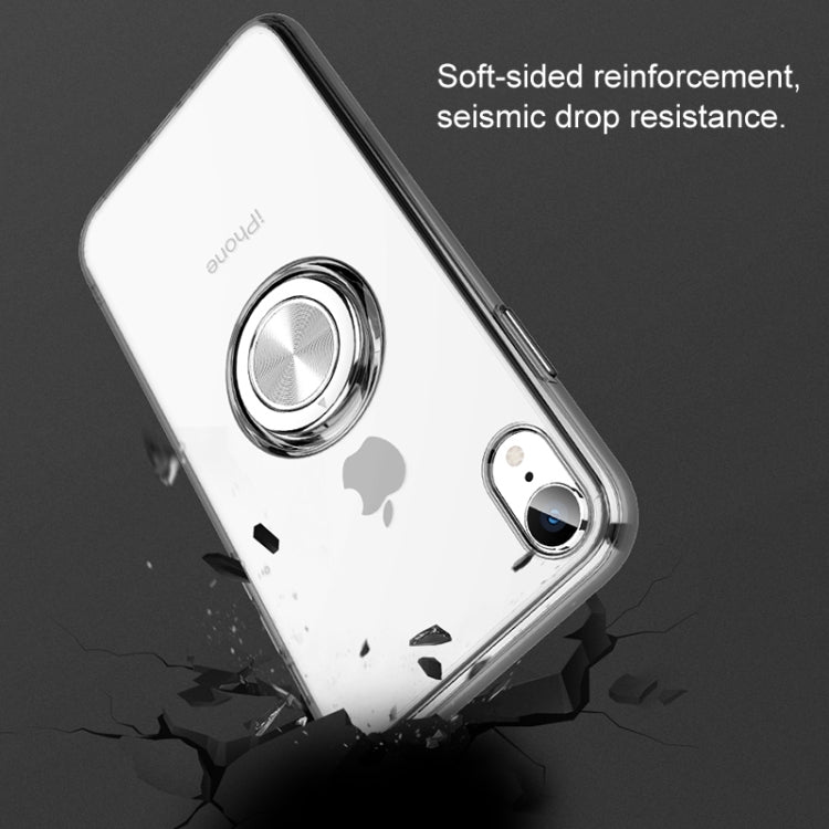 For iPhone XR Transparent TPU Metal Ring Case with Metal Ring Holder