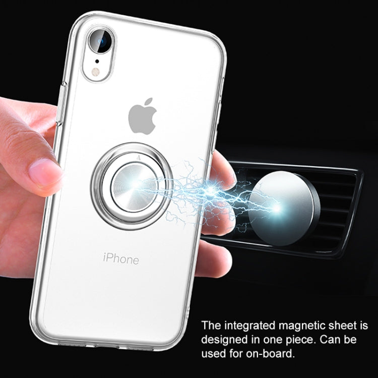 For iPhone XR Transparent TPU Metal Ring Case with Metal Ring Holder