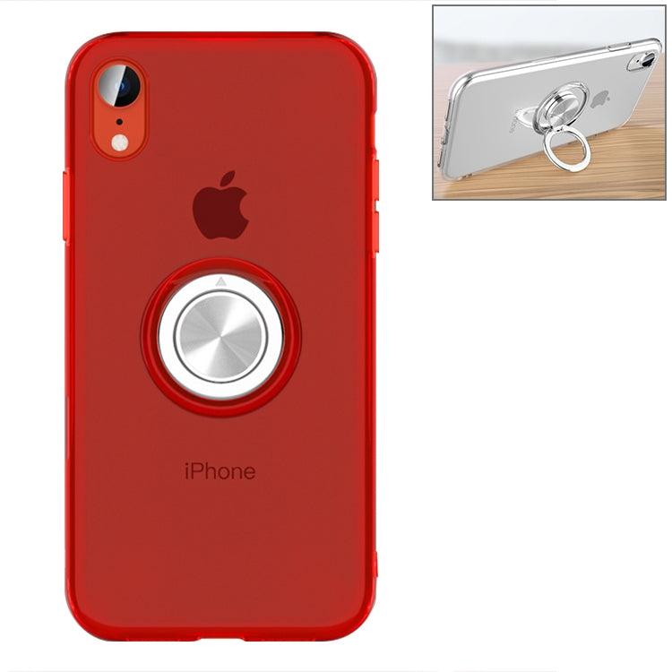 For iPhone XR Transparent TPU Metal Ring Case with Metal Ring Holder