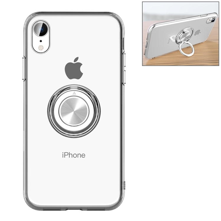 For iPhone XR Transparent TPU Metal Ring Case with Metal Ring Holder
