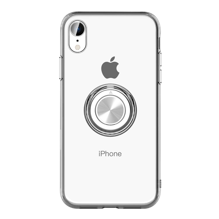 For iPhone XR Transparent TPU Metal Ring Case with Metal Ring Holder