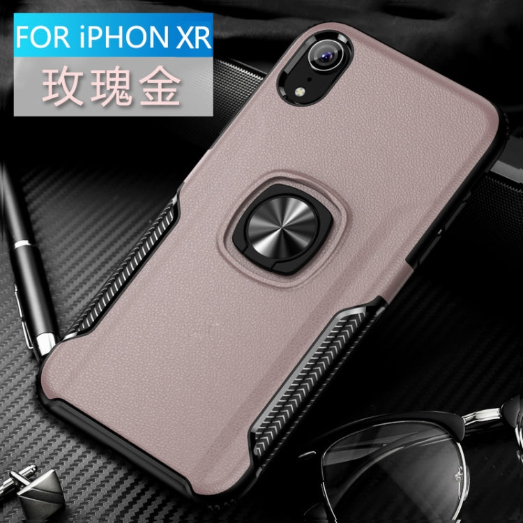 For iPhone XR Shockproof Car Magnetic Case with 360 Degree Gold Armor Ring