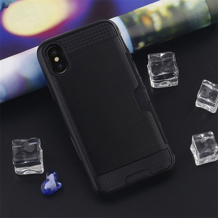 For iPhone XR Brushed Texture Shockproof TPU + PC Case  with Card Slots