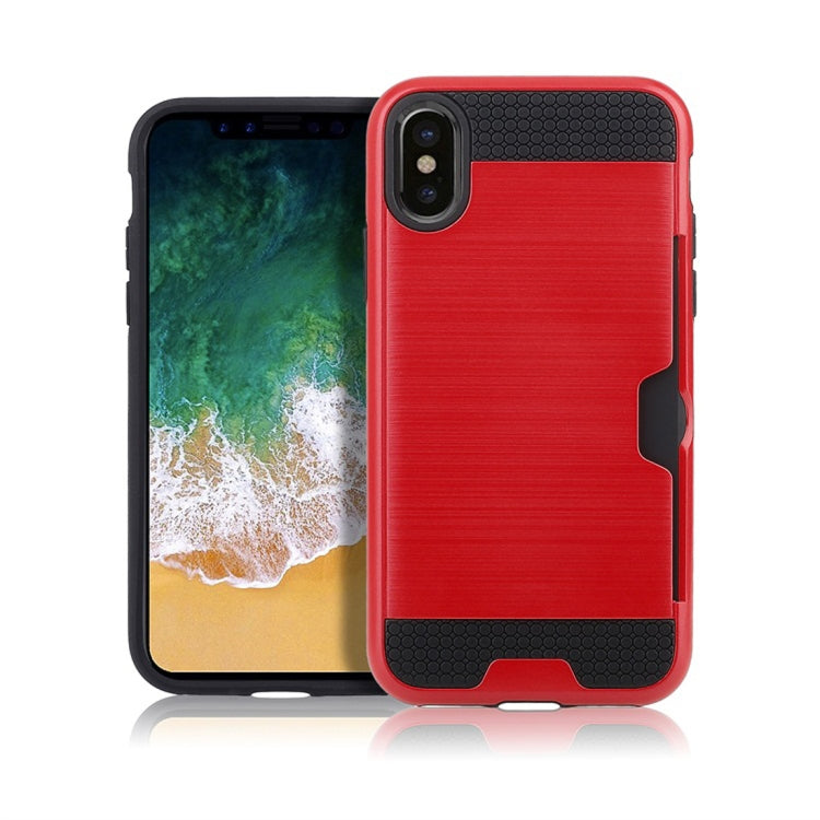 For iPhone XR Brushed Texture Shockproof TPU + PC Case  with Card Slots