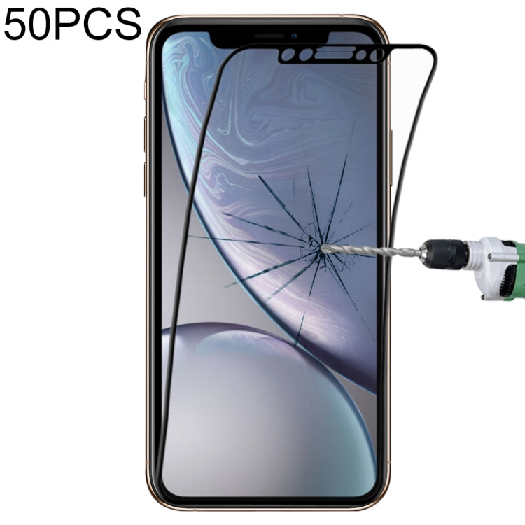 For iPhone 11 / XR 50pcs 0.1mm 9H Full Screen Flexible Fiber Tempered Glass Film(Black)