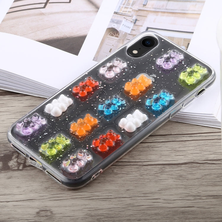 For iPhone XR 3D Epoxy Bear Pattern Shockproof Soft PC+TPU Case(Transparent)