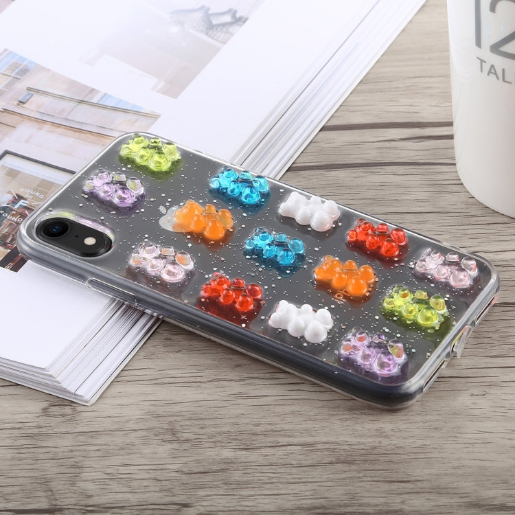For iPhone XR 3D Epoxy Bear Pattern Shockproof Soft PC+TPU Case(Transparent)