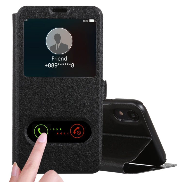 For iPhone XR Silk Texture Horizontal Flip Leather Case,with Holder & Call Display ID