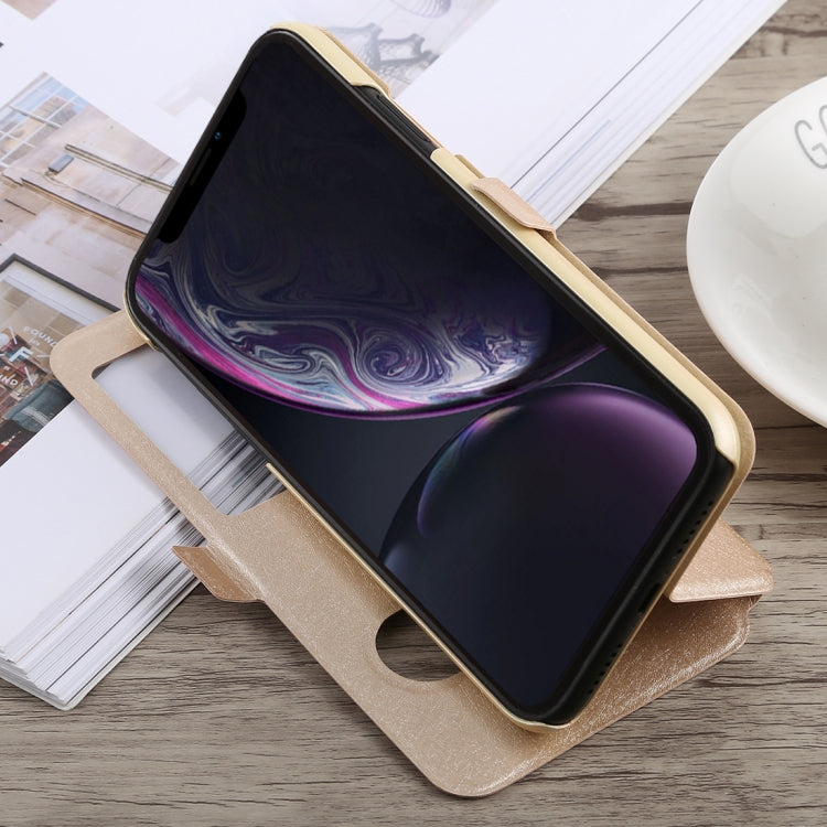 For iPhone XR Silk Texture Horizontal Flip Leather Case,with Holder & Call Display ID