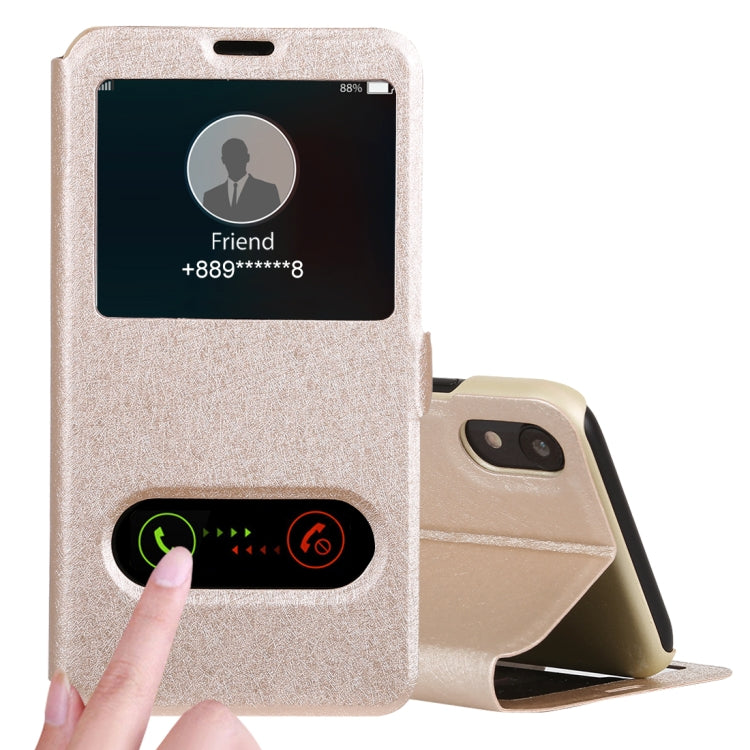 For iPhone XR Silk Texture Horizontal Flip Leather Case,with Holder & Call Display ID