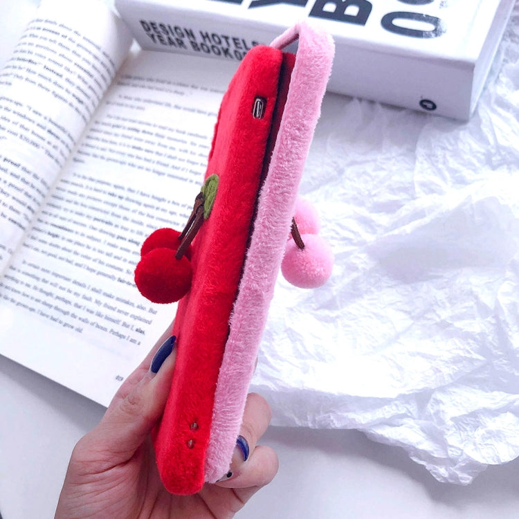 For iPhone XR 3D Fur Ball Cherry Plush Case