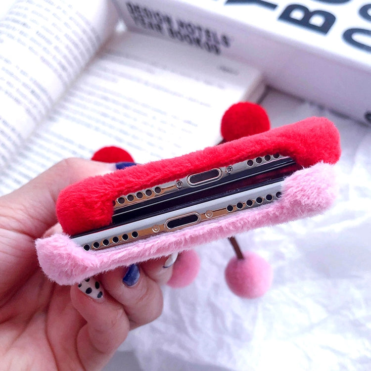 For iPhone XR 3D Fur Ball Cherry Plush Case