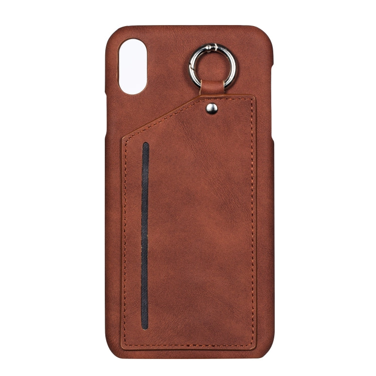 For iPhone XR Retro Business Style PC + PU Leather Case with Card Slots & Hanging Ring