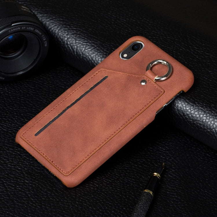 For iPhone XR Retro Business Style PC + PU Leather Case with Card Slots & Hanging Ring