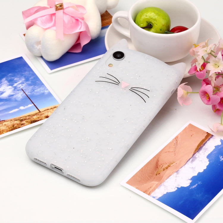 For iPhone XR Cat Whiskers Pattern Silicone Protective Case (White)