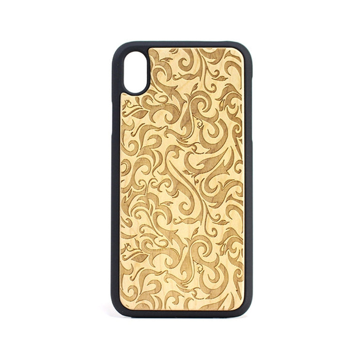 For iPhone XR Flower Pattern Shockproof PC + Wood Protective Case