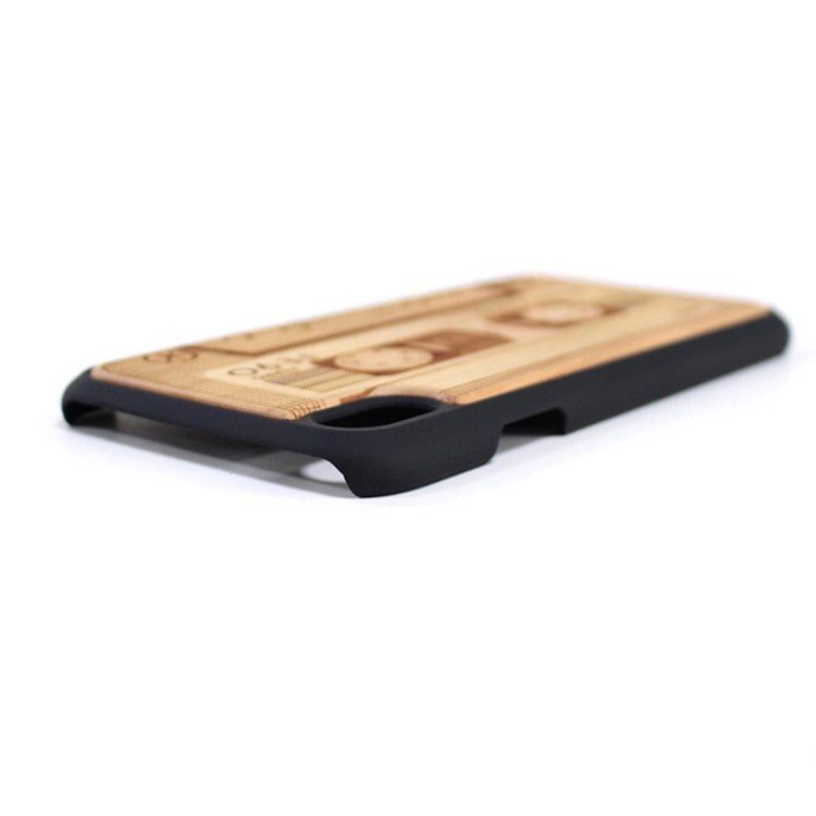 For iPhone XR Audio Cassette Pattern Shockproof PC + Wood Protective Case