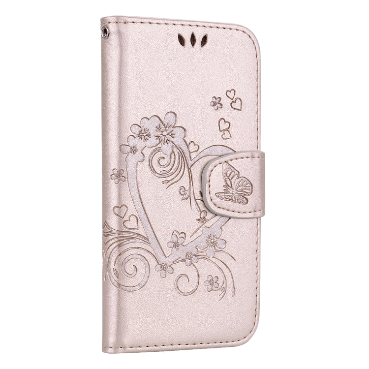 For iPhone XR Embossed Heart Butterfly Pattern Horizontal Flip Leather Case with Card Slot & Holder & Wallet & Lanyard