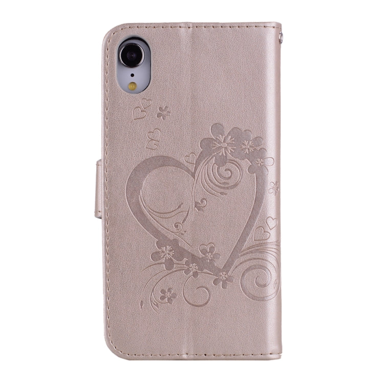 For iPhone XR Embossed Heart Butterfly Pattern Horizontal Flip Leather Case with Card Slot & Holder & Wallet & Lanyard