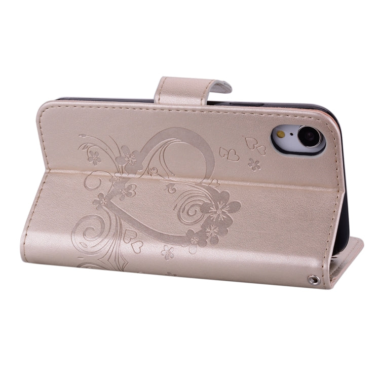 For iPhone XR Embossed Heart Butterfly Pattern Horizontal Flip Leather Case with Card Slot & Holder & Wallet & Lanyard