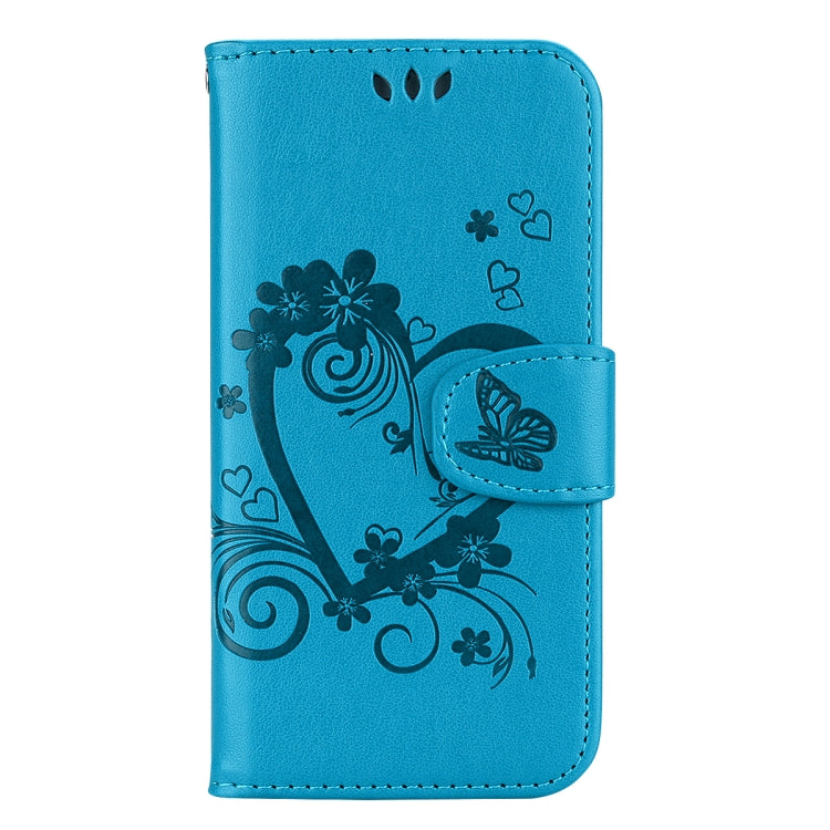 For iPhone XR Embossed Heart Butterfly Pattern Horizontal Flip Leather Case with Card Slot & Holder & Wallet & Lanyard