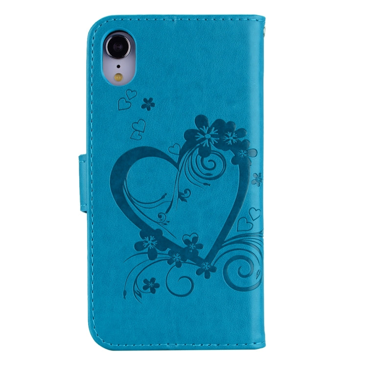For iPhone XR Embossed Heart Butterfly Pattern Horizontal Flip Leather Case with Card Slot & Holder & Wallet & Lanyard
