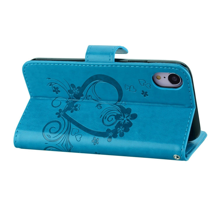 For iPhone XR Embossed Heart Butterfly Pattern Horizontal Flip Leather Case with Card Slot & Holder & Wallet & Lanyard