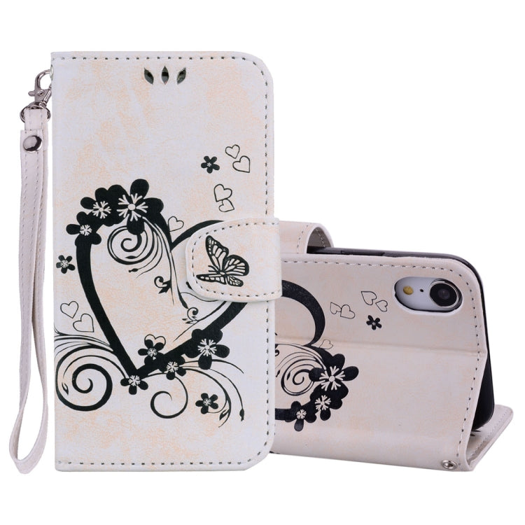 For iPhone XR Embossed Heart Butterfly Pattern Horizontal Flip Leather Case with Card Slot & Holder & Wallet & Lanyard
