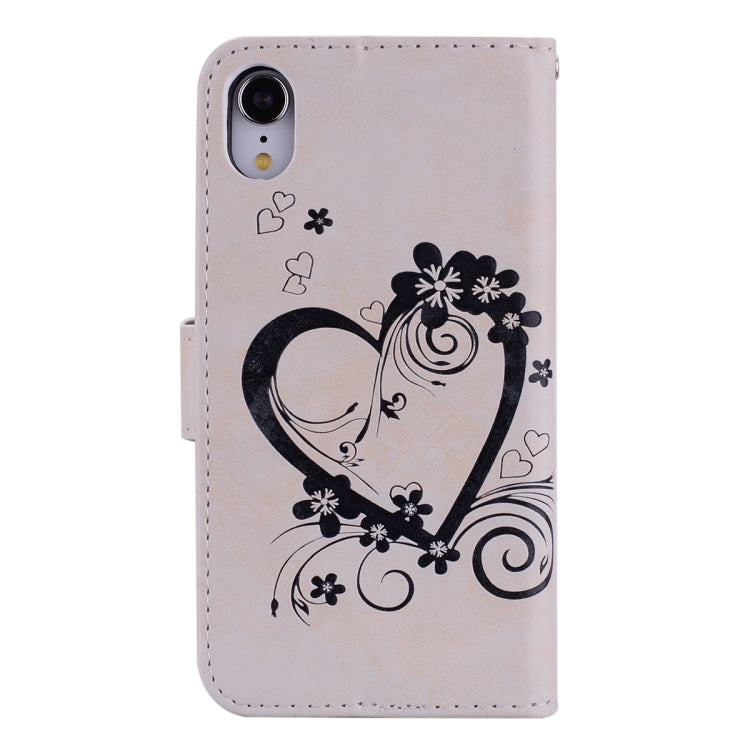 For iPhone XR Embossed Heart Butterfly Pattern Horizontal Flip Leather Case with Card Slot & Holder & Wallet & Lanyard