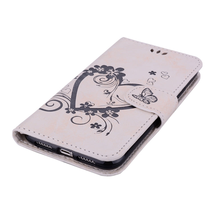 For iPhone XR Embossed Heart Butterfly Pattern Horizontal Flip Leather Case with Card Slot & Holder & Wallet & Lanyard