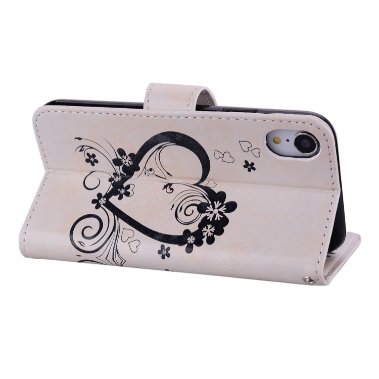 For iPhone XR Embossed Heart Butterfly Pattern Horizontal Flip Leather Case with Card Slot & Holder & Wallet & Lanyard