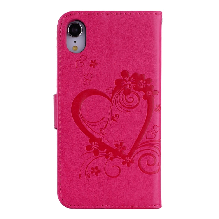 For iPhone XR Embossed Heart Butterfly Pattern Horizontal Flip Leather Case with Card Slot & Holder & Wallet & Lanyard