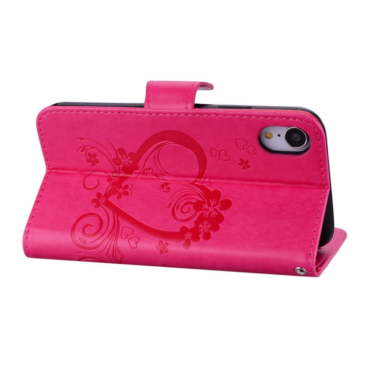 For iPhone XR Embossed Heart Butterfly Pattern Horizontal Flip Leather Case with Card Slot & Holder & Wallet & Lanyard