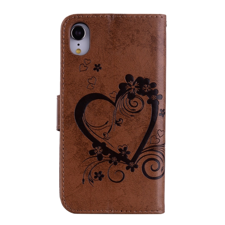 For iPhone XR Embossed Heart Butterfly Pattern Horizontal Flip Leather Case with Card Slot & Holder & Wallet & Lanyard