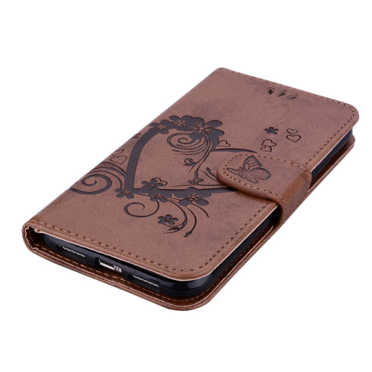 For iPhone XR Embossed Heart Butterfly Pattern Horizontal Flip Leather Case with Card Slot & Holder & Wallet & Lanyard