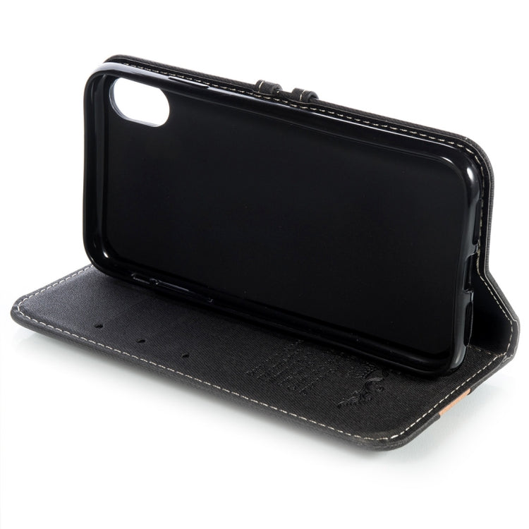 For iPhone XR Splicing Embossed Female Style Horizontal Flip Leather Case  with Holder & Card Slots & Wallet & Lanyard