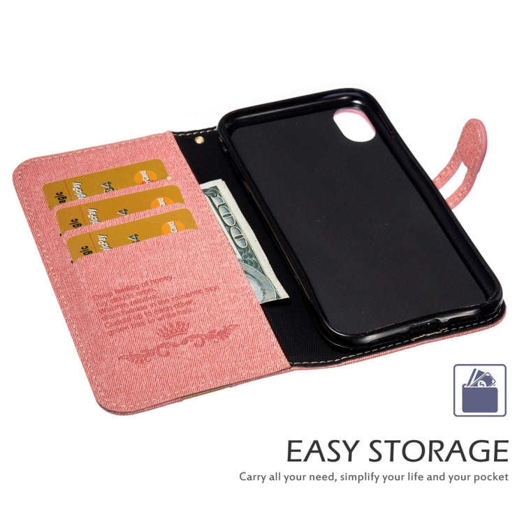 For iPhone XR Splicing Embossed Female Style Horizontal Flip Leather Case  with Holder & Card Slots & Wallet & Lanyard