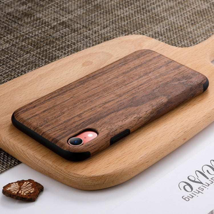 For iPhone XR ROCK Rosewood Wood Texture TPU Case