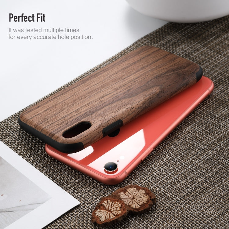 For iPhone XR ROCK Rosewood Wood Texture TPU Case