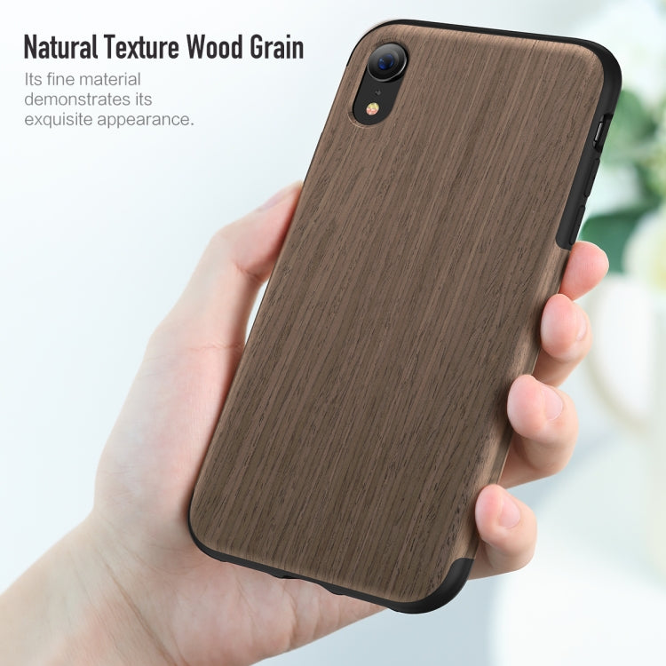 For iPhone XR ROCK Rosewood Wood Texture TPU Case
