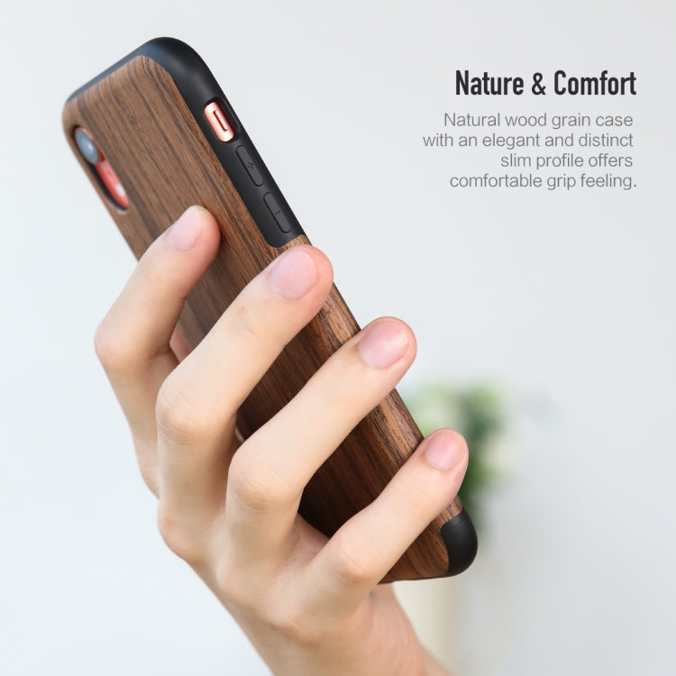 For iPhone XR ROCK Black Rose Wood Texture TPU Case