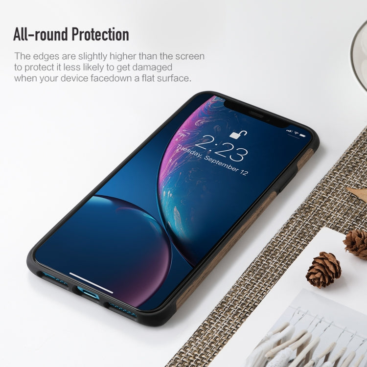 For iPhone XR ROCK Black Rose Wood Texture TPU Case