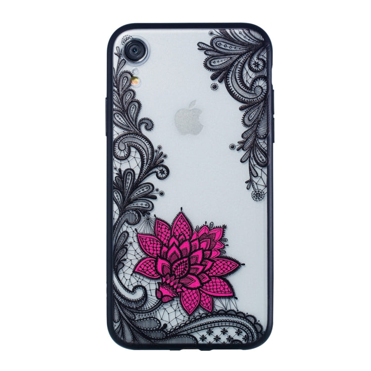 For iPhone XR Small Lotus Pattern Embossed Lace + PC Case