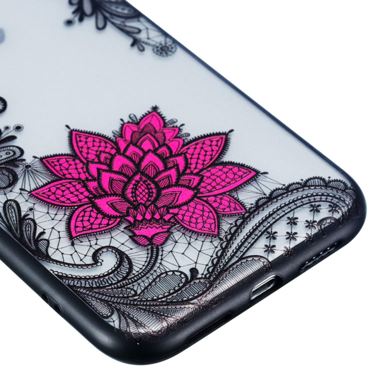 For iPhone XR Small Lotus Pattern Embossed Lace + PC Case