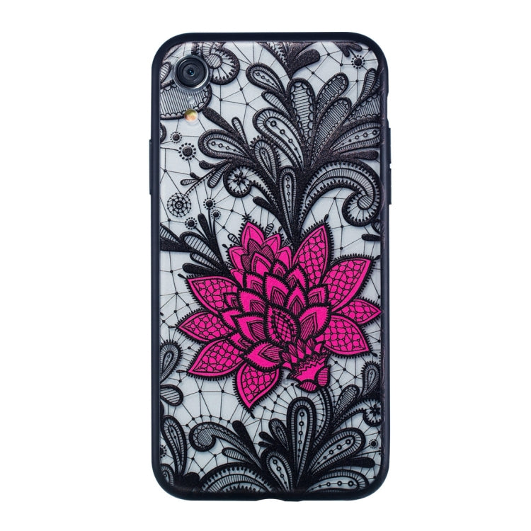 For iPhone XR Big Lotus Pattern Embossed Lace + PC Case