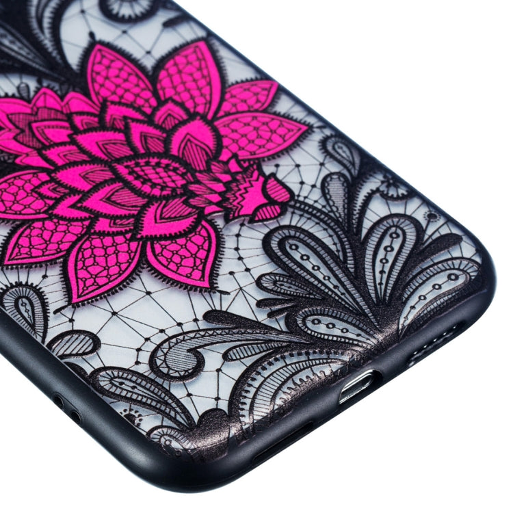 For iPhone XR Big Lotus Pattern Embossed Lace + PC Case